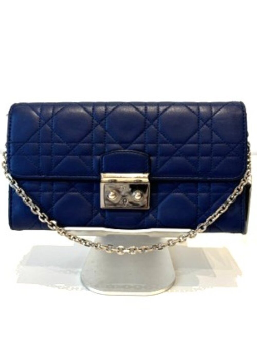 Christian Dior Miss Dior Cannage Wallet on Chain WOC Blue Authentic